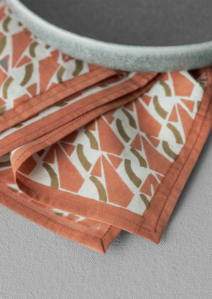 Arc Block Print Cotton Napkin | Russet Orange/Wax Green