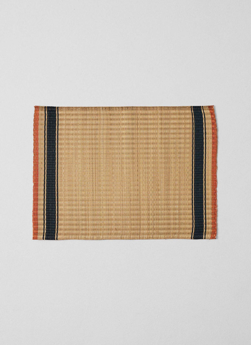 Border Stripe Madur Grass Placemat | Natural/Indigo