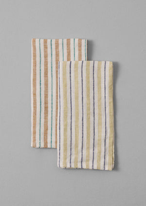 Faro Stripe Linen Napkin | Caramel/Marine Green