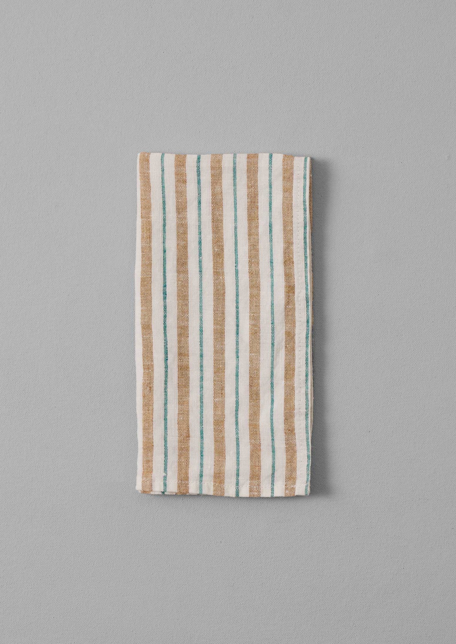 Faro Stripe Linen Napkin | Caramel/Marine Green