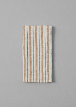 Faro Stripe Linen Napkin | Caramel/Marine Green