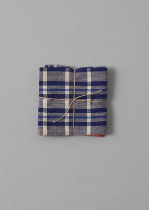 Hand Woven Check Napkin Set | Tangerine/Cobalt