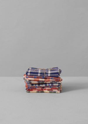 Hand Woven Check Napkin Set | Tangerine/Cobalt