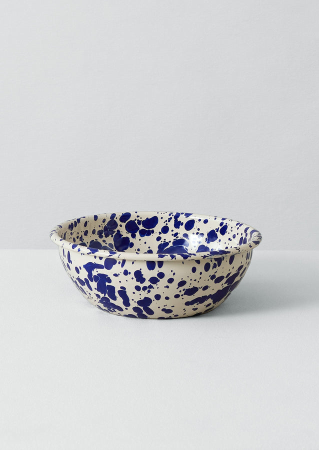 Splatter Enamel Salad Bowl | Cream/Blue
