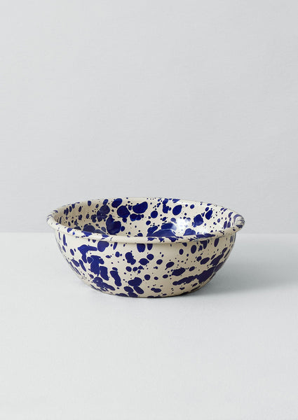 Splatter Enamel Salad Bowl Cream Blue