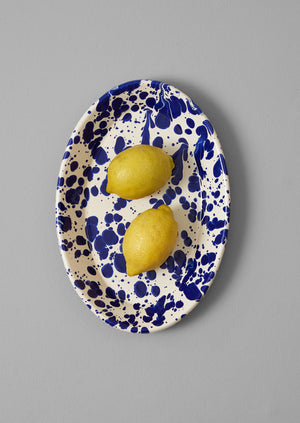 Splatter Enamel Platter | Cream/Blue