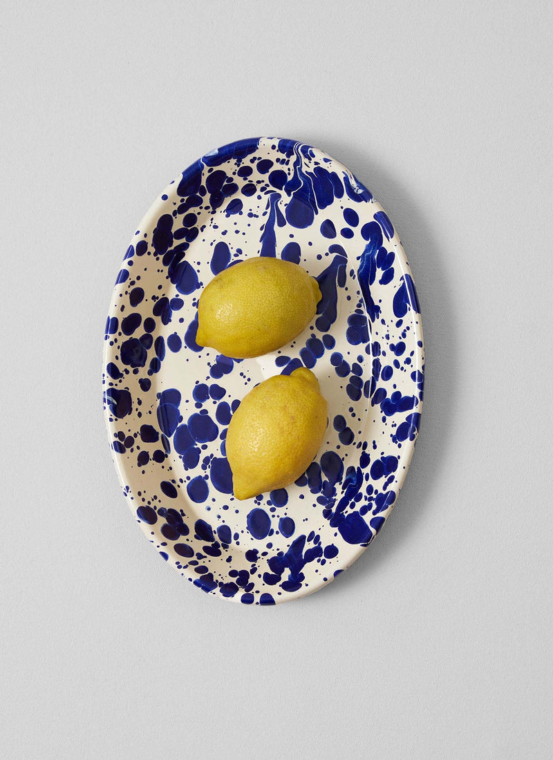 Splatter Enamel Platter | Cream/Blue