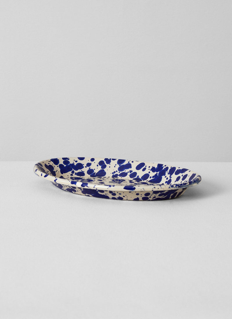 Splatter Enamel Platter | Cream/Blue