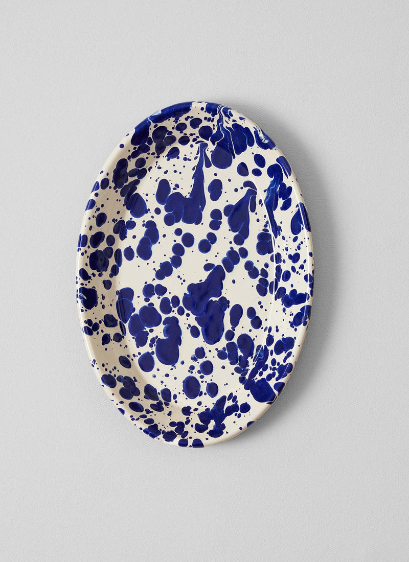 Splatter Enamel Platter | Cream/Blue