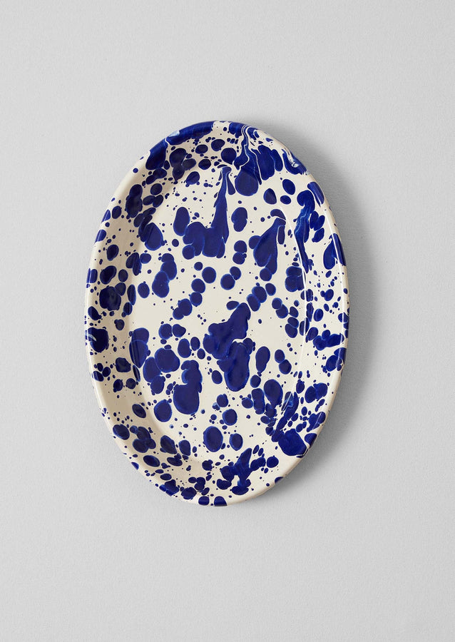 Splatter Enamel Platter | Cream/Blue