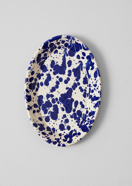 Splatter Enamel Platter Cream Blue