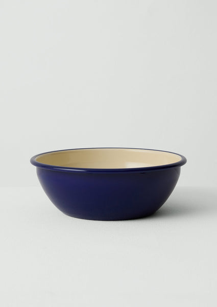 Enamel Salad Bowl Cream Blue