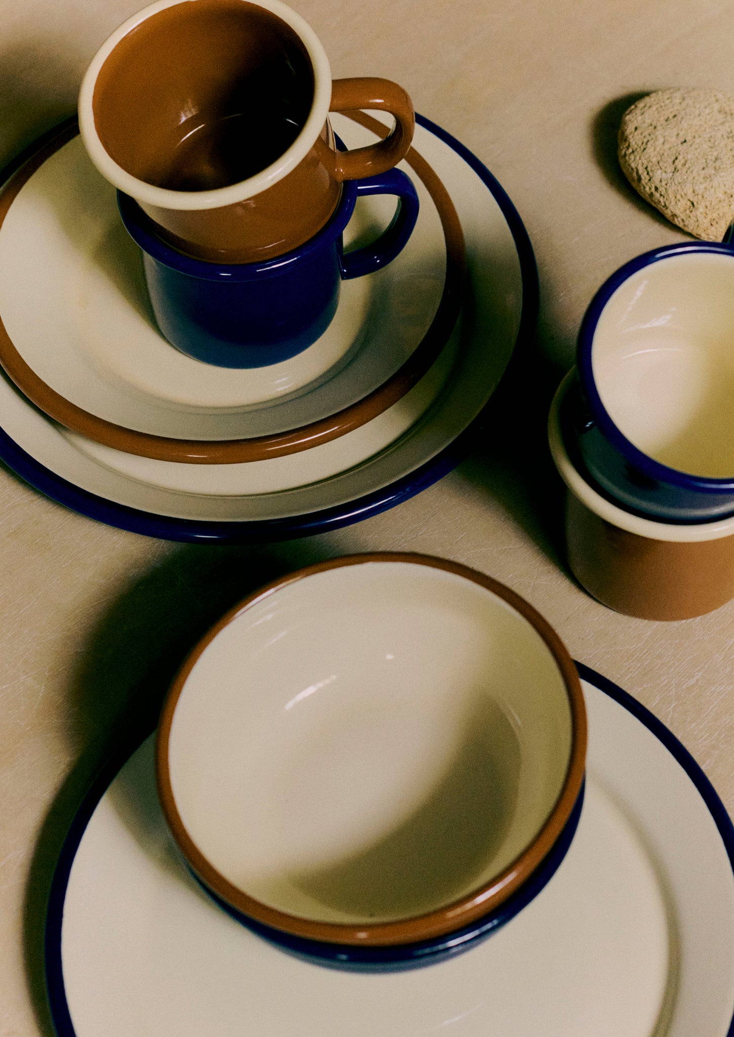 Enamel Dinner Plate | Cream/Blue