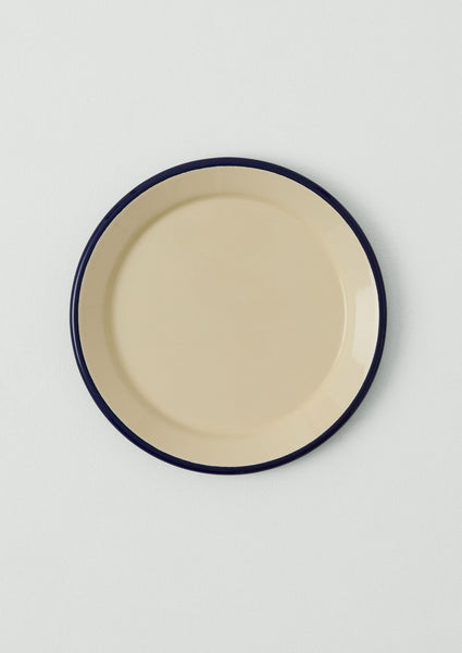 Enamel Dinner Plate Cream Blue