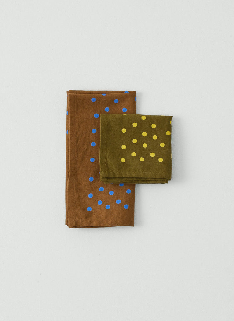 Dotty Print Cotton Linen Napkin | Ochre/Sea Blue