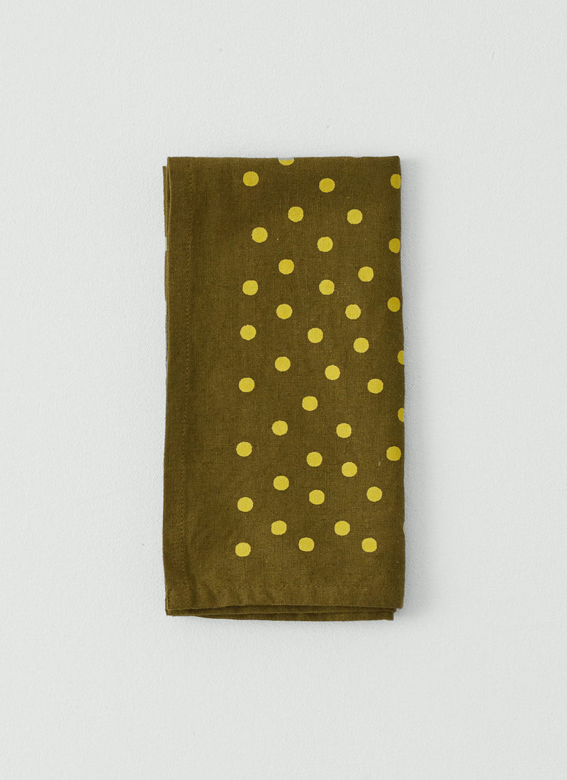 Dotty Print Cotton Linen Napkin | Olive/Lemon