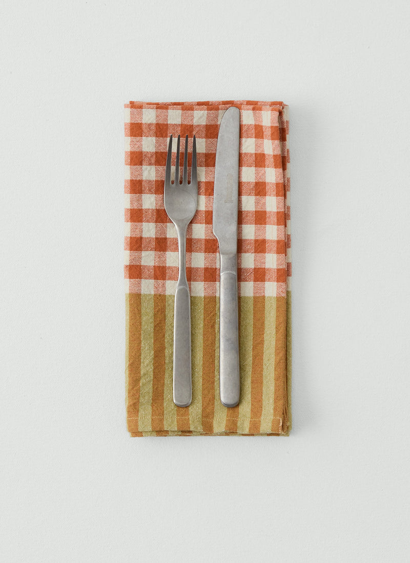 Hand Woven Siesta Check Napkin | Peach/Bright Olive