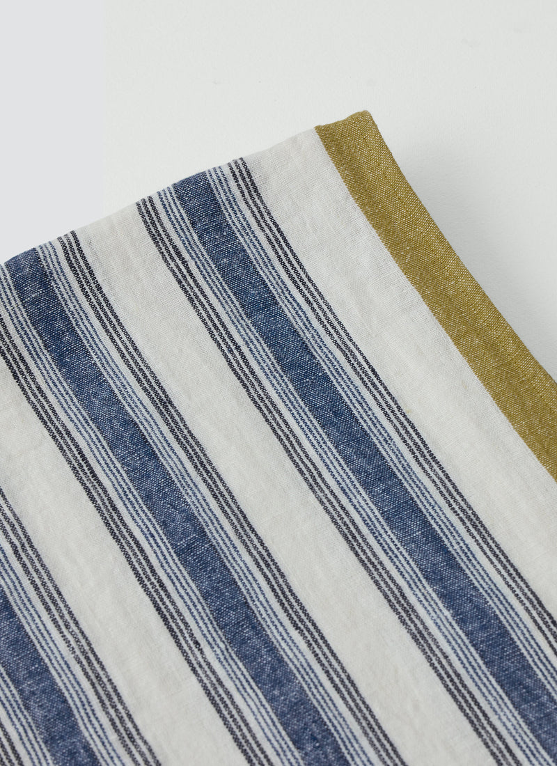 Chef Stripe Linen Tablecloth | Ecru/Multi Blue