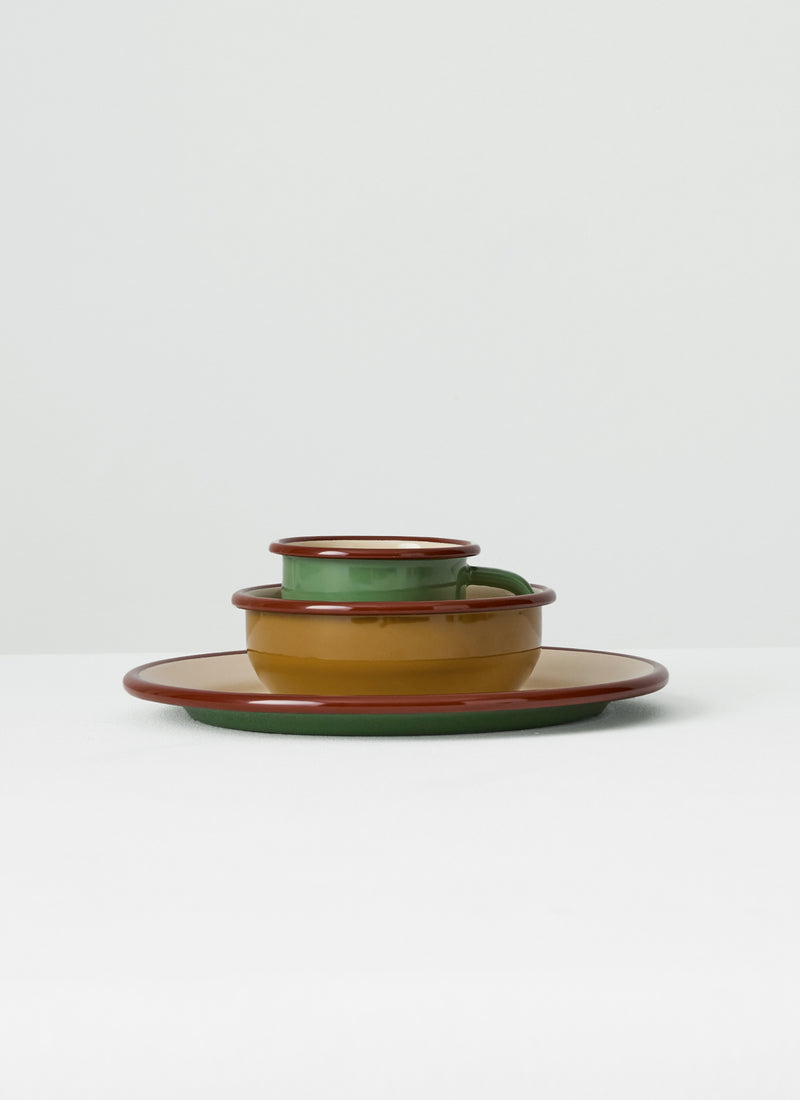 Contrast Rim Enamel Dinner Plate | Mint/Chestnut