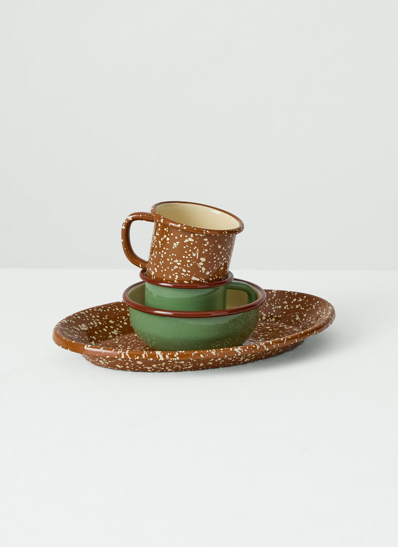Contrast Rim Enamel Salad Bowl | Mint/Chestnut