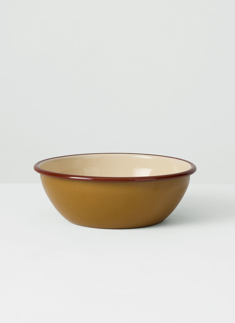 Contrast Rim Enamel Salad Bowl | Ochre/Chestnut