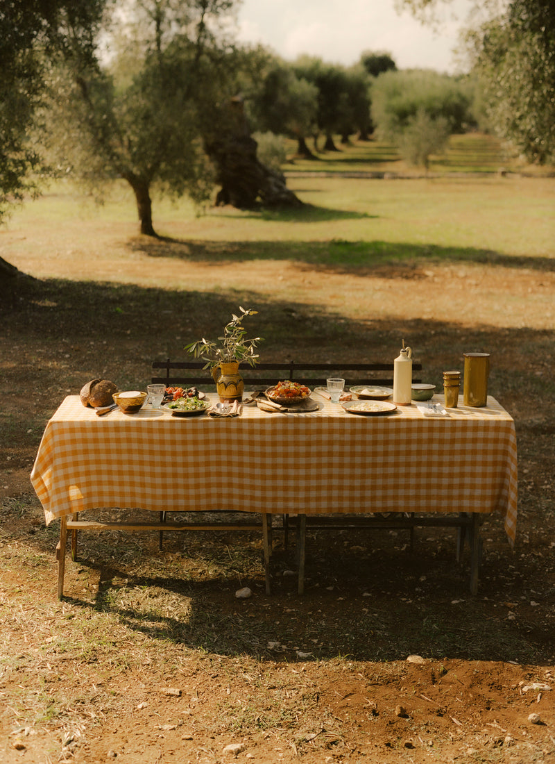 Orchard Check Linen Cotton Tablecloth | Mist/Cider