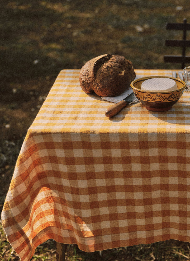 Orchard Check Linen Cotton Tablecloth | Mist/Cider