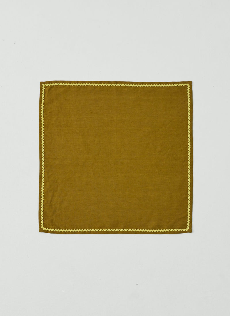 Ric Rac Border Cotton Linen Napkin | Olive/Mimosa