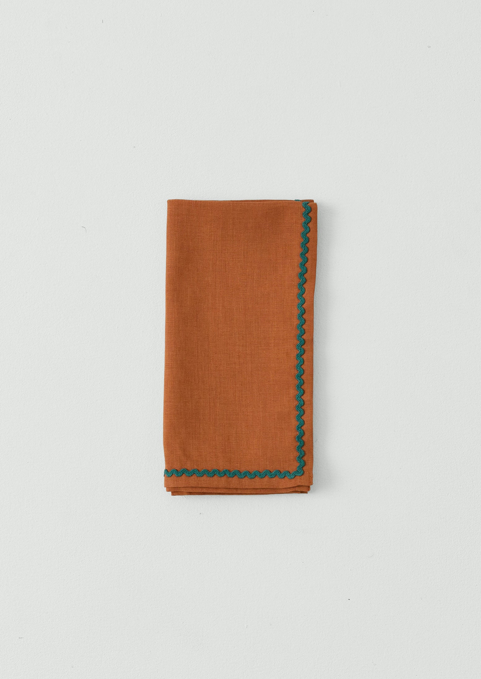 Ric Rac Border Cotton Linen Napkin | Clay/Jade | TOAST