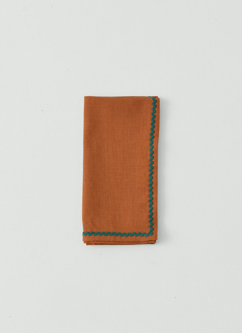 Ric Rac Border Cotton Linen Napkin | Clay/Jade