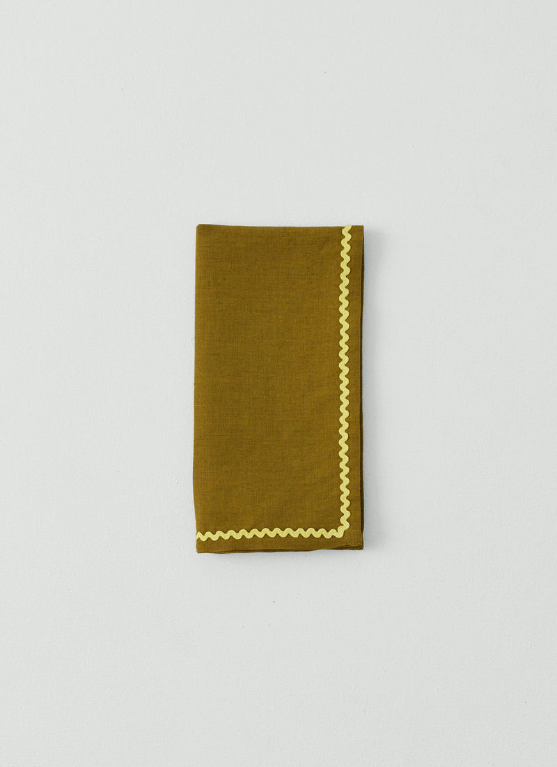 Ric Rac Border Cotton Linen Napkin | Olive/Mimosa