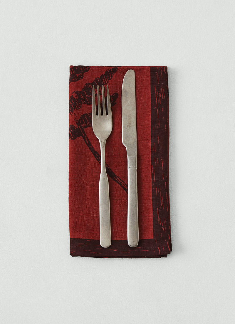 Fern Print Linen Cotton Napkin | Rust/Plum