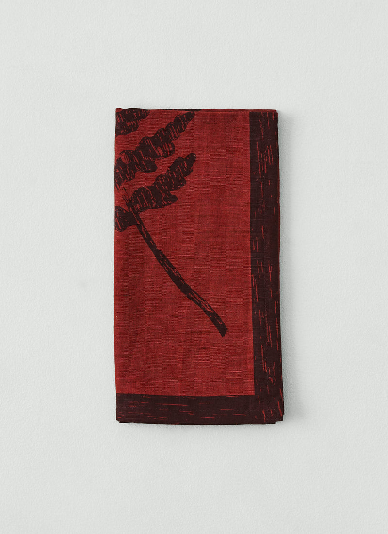 Fern Print Linen Cotton Napkin | Rust/Plum