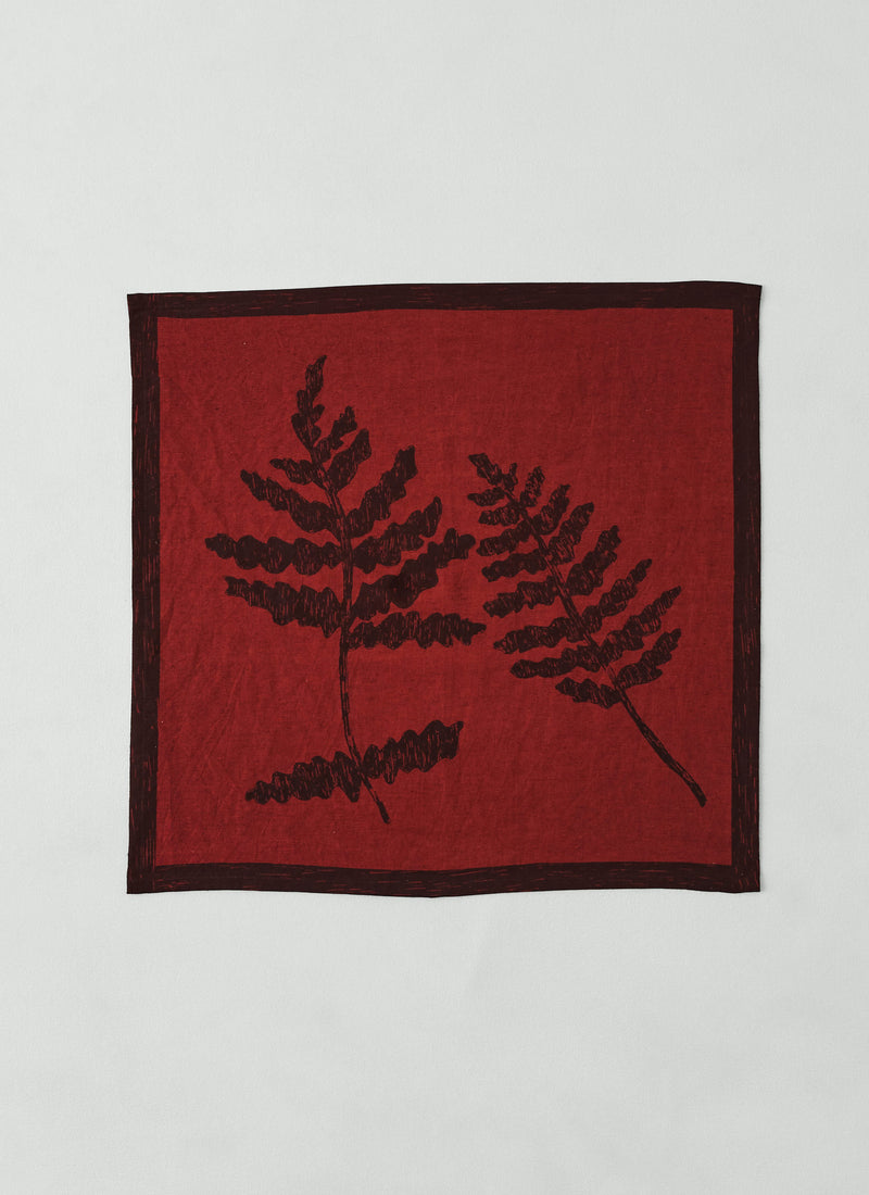 Fern Print Linen Cotton Napkin | Rust/Plum