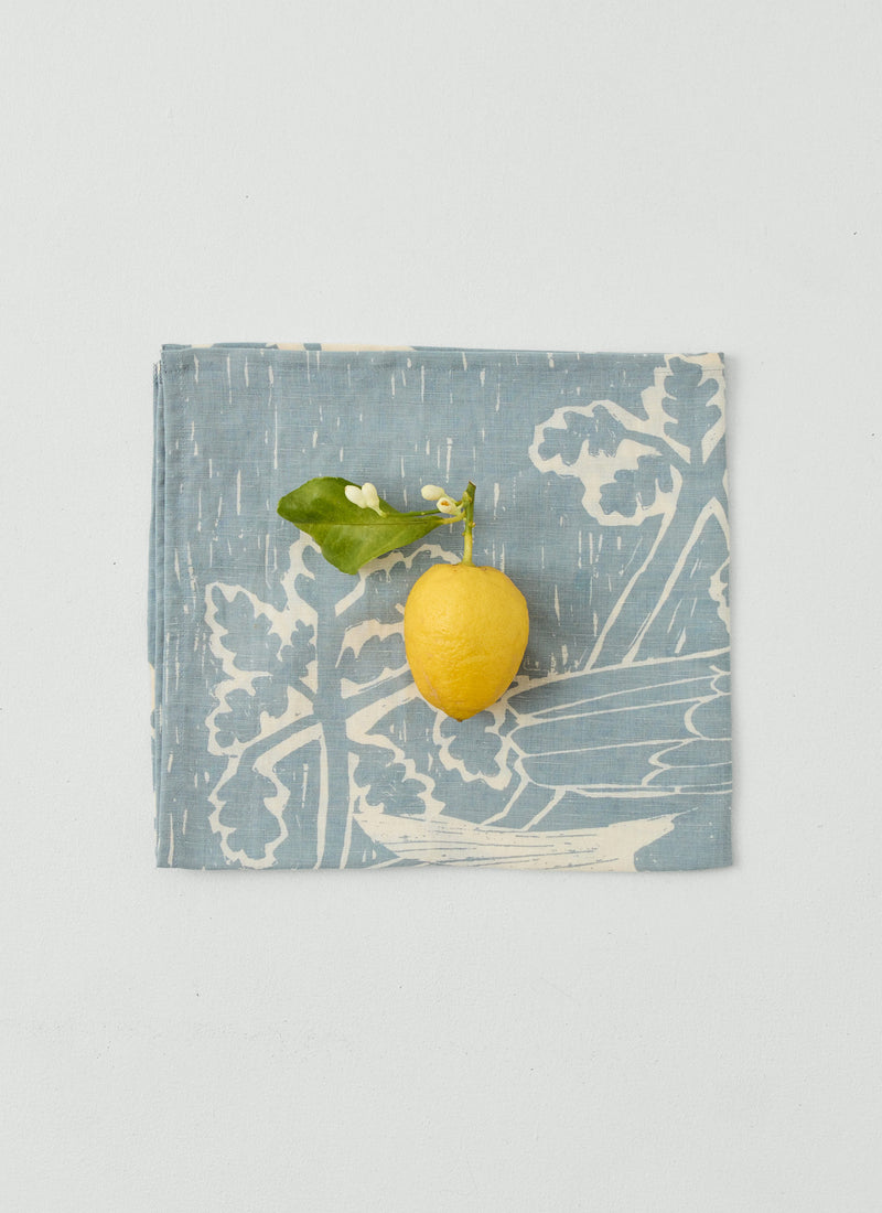 Woodland Print Linen Cotton Napkin | Breeze Blue/Ecru