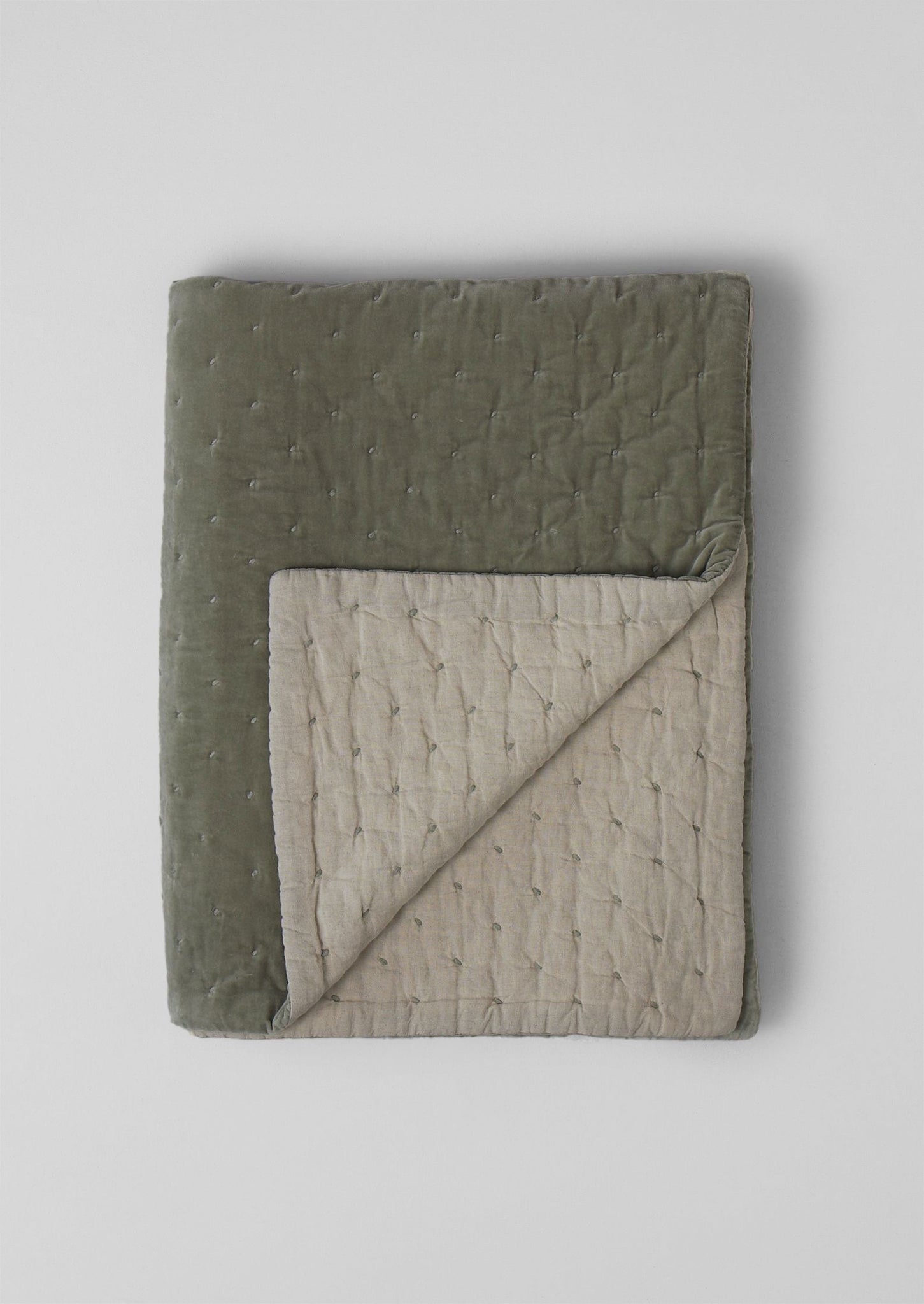 Hand Quilted Velvet Throw | Sage/Natural