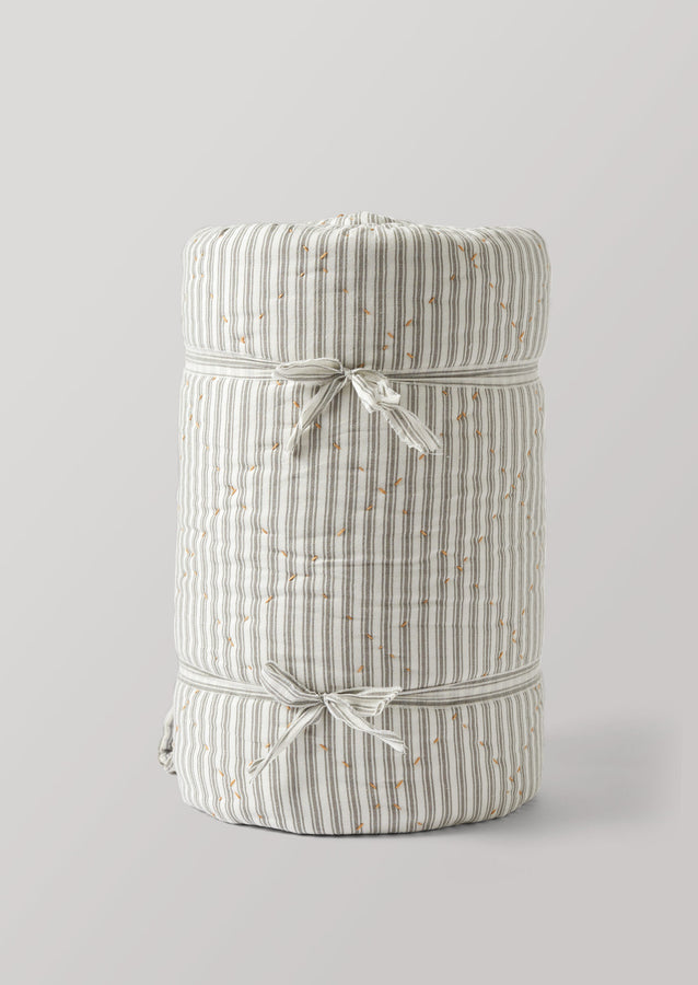 Organic Cotton Ticking Stripe Quilt | Soft Grey/Straw