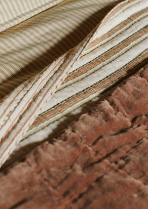 Hand Woven Cabin Stripe Quilt | Sage/Russet Orange