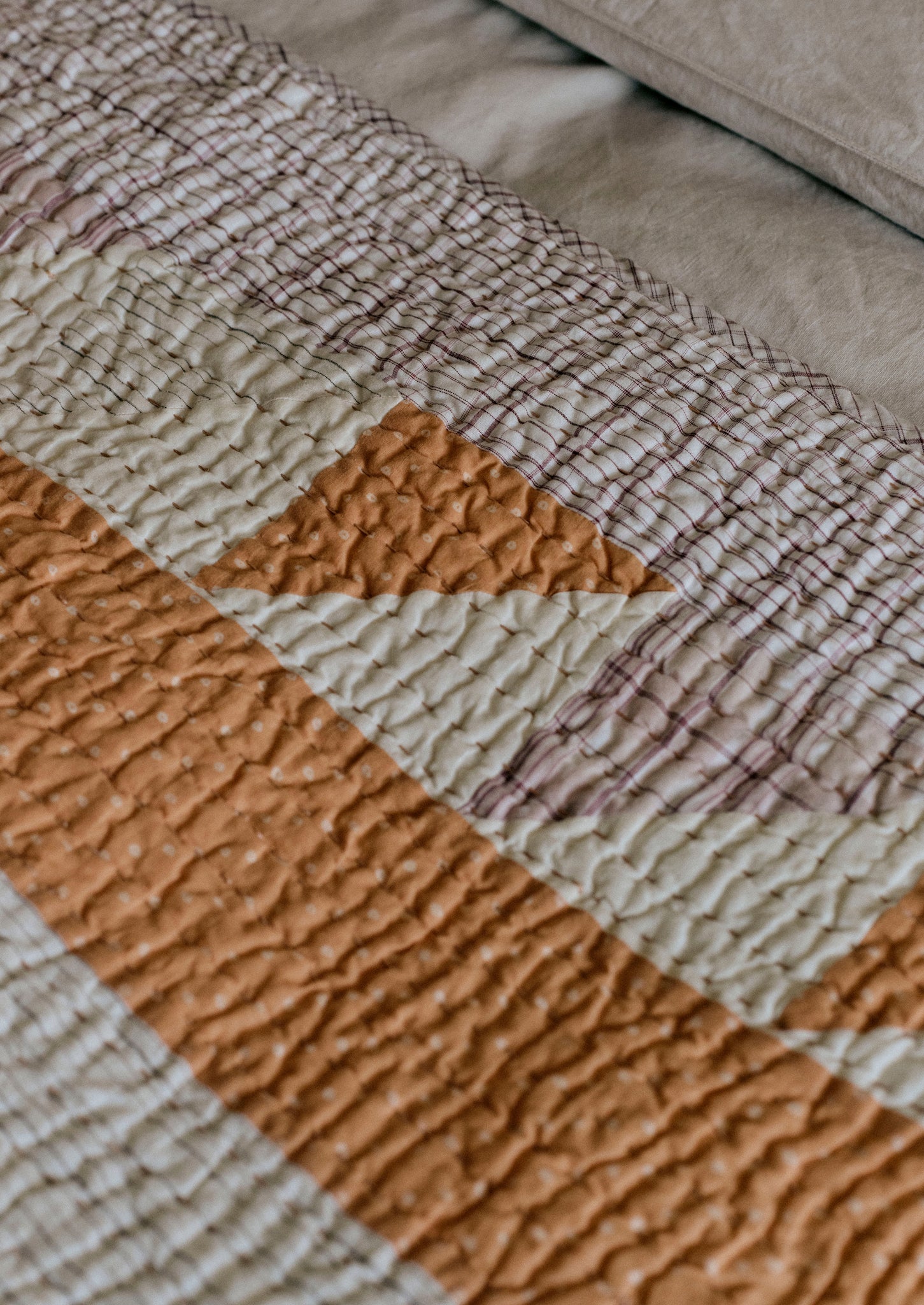 Nila Hand Woven Patchwork Quilt | Apricot/Multi