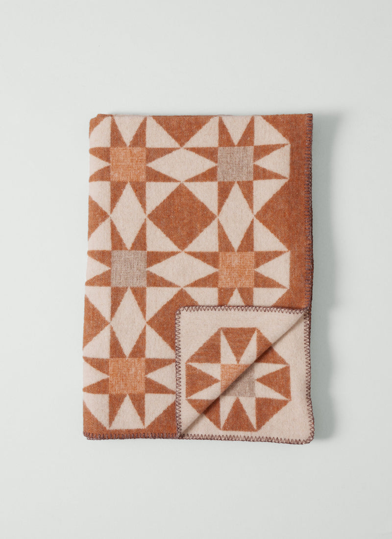 Jacquard Star Wool Blanket | Rust/Soft Peach