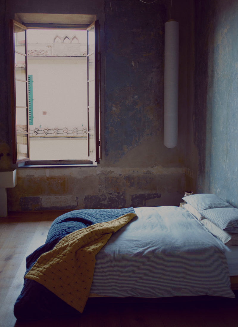 Contrast Colour Organic Velvet Quilt | Slate/Lichen