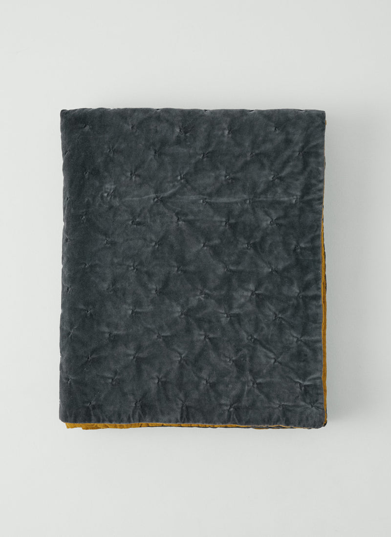 Contrast Colour Organic Velvet Quilt | Slate/Lichen