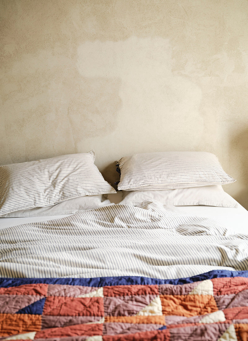 Pyjama Stripe Cotton Duvet Cover | Navy/Ecru