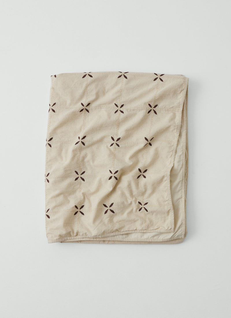 Tiled Petal Cotton Linen Lightweight Bedspread | Ecru/Slate