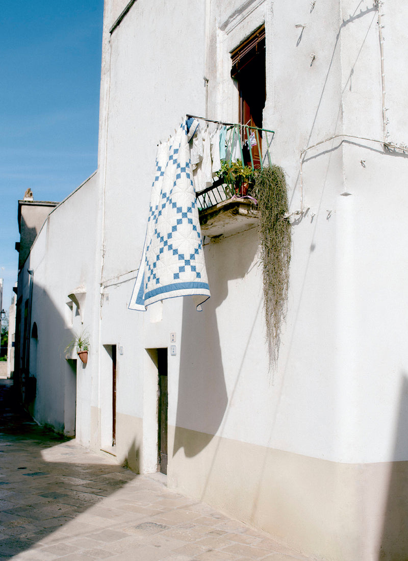 Lattice Patchwork Quilt | Ecru/Aegean Blue