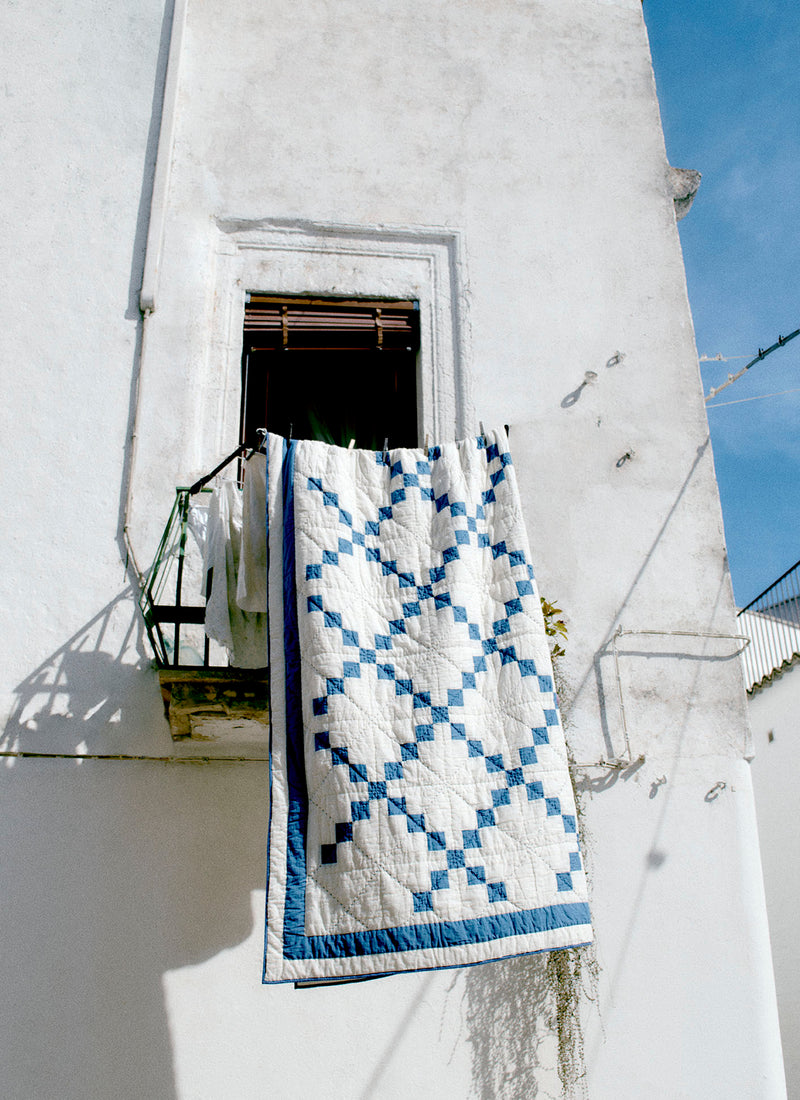 Lattice Patchwork Quilt | Ecru/Aegean Blue