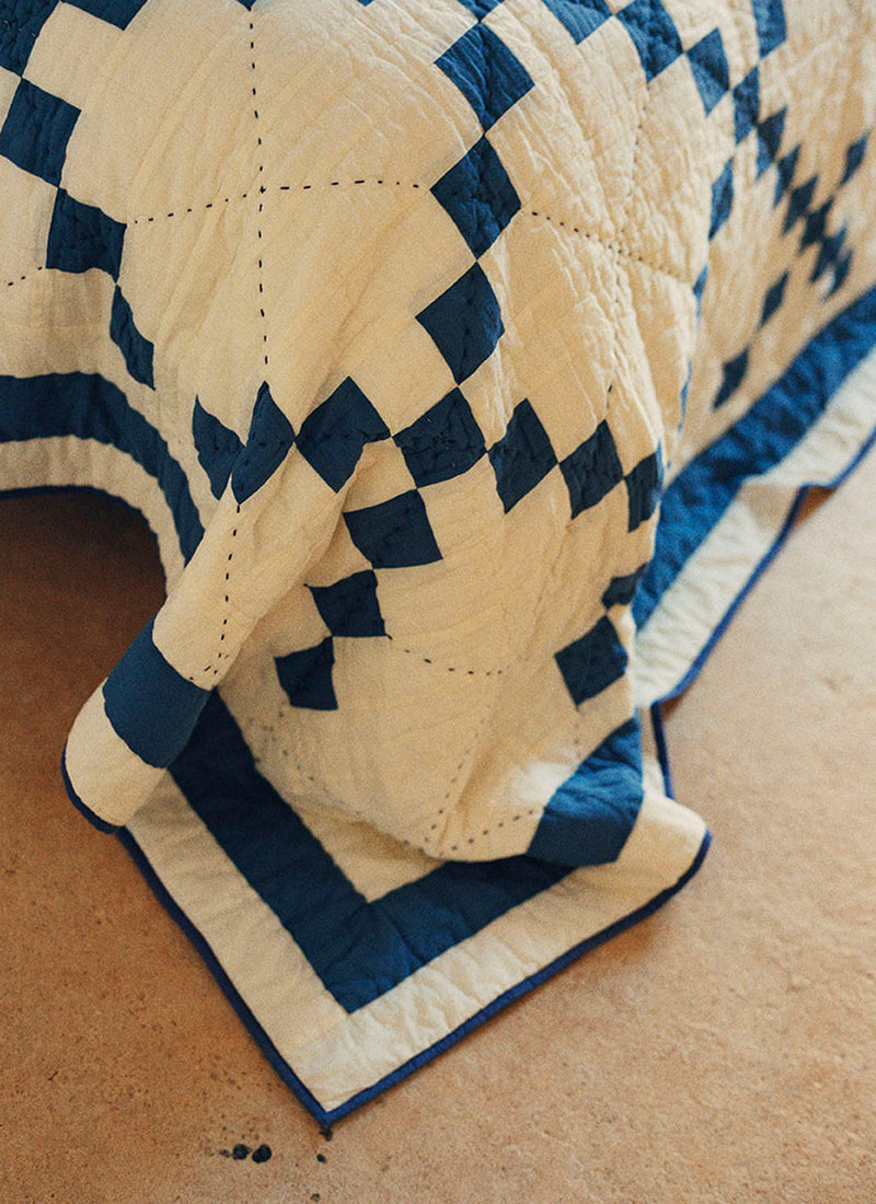 Lattice Patchwork Quilt | Ecru/Aegean Blue