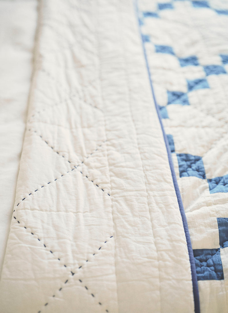 Lattice Patchwork Quilt | Ecru/Aegean Blue