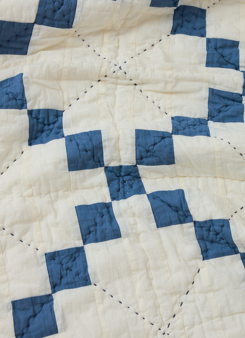 Lattice Patchwork Quilt | Ecru/Aegean Blue