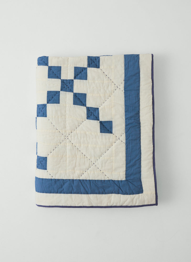 Lattice Patchwork Quilt | Ecru/Aegean Blue